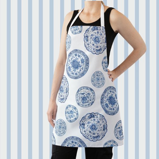 Tablier Vintage Chinoiserie Bleu Blanc Antique Plates
