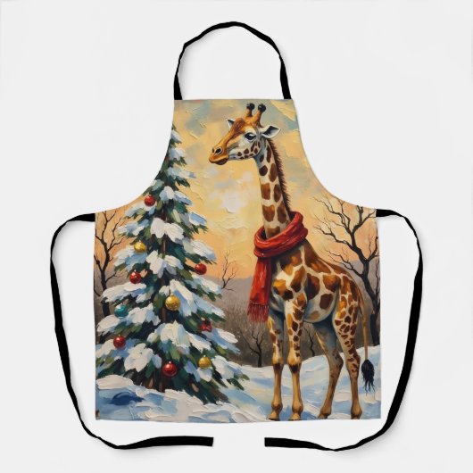 Tablier Vintage Christmas Giraffe in Snowy Savanna (Recto)