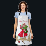 Tablier Vintage Christmas Lady présente Red Green Gold<br><div class="desc">Noël tel qu'il semblait dans les années 1950 avec cette oeuvre rétro d'une dame toute habillée en robe pleine jupe en rouge.</div>