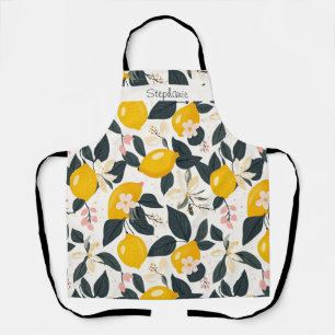 Tablier Vintage citron et Motif de fleurs roses