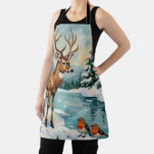 Tablier Vintage Deer and Robins Christmas Scene (Insitu)