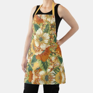 Tablier Vintage Floral Baroque Or rouille Motif vert