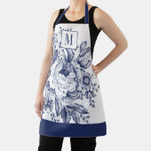 Tablier Vintage France Fermier Peony Monogramme Marine Ble (Insitu)