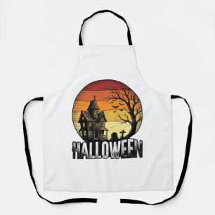 Tablier Vintage Halloween Maison Hantée Coucher de Soleil 