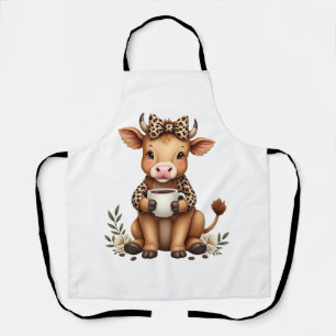 Tablier Vintage Highland Cow amateur de café Aquarelle Mig