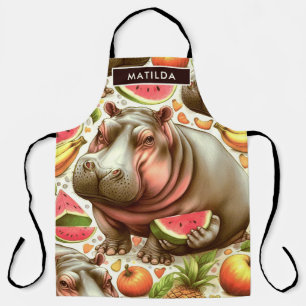Tablier Vintage Motif d'hippopotame tropical