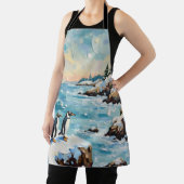 Tablier Vintage Penguins on Snowy Coastal Christmas Cliff (Insitu)