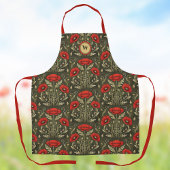 Tablier Vintage Poppies Gold Red Art Nouveau Monogram