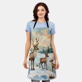 Tablier Vintage Reindeer Family Winter Meadow Painting (Porté)