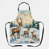 Tablier Vintage Reindeer Family Winter Meadow Painting (Recto)