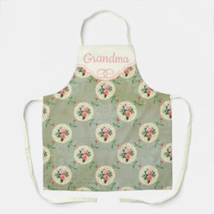 Tablier Vintage Rose personnalisé Doily Faded Green