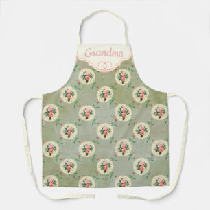 Tablier Vintage Rose personnalisé Doily Faded Green