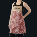 Tablier Vintage Rouge Blanc Toile Élégant Noël<br><div class="desc">Un motif vintage en toile rouge et blanche orne cet tablier de Noël. Un joli tablier pour la cuisine de Noël. Personnalisez-le avec le nom de votre choix. Conçu pour vous par Blackberry Boulevard.</div>