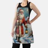 Tablier Vintage Santa Claus on Snowy Farmhouse Path (Insitu)