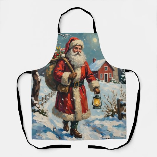 Tablier Vintage Santa Claus on Snowy Farmhouse Path (Recto)