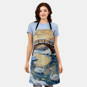 Tablier Vintage Swan Family Under Snowy Bridge Painting (Porté)