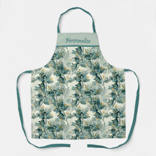 Tablier Vintage Turquoise Foliage Feuilles Élégant Design