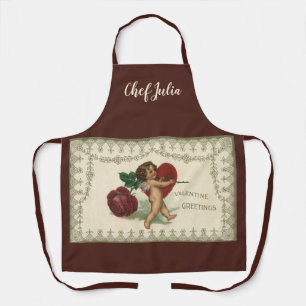 Tablier Vintage Victorian Valentine Cherub, Rose et coeur