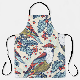 Tablier Vintage Waxwings Holly Motif de Noël