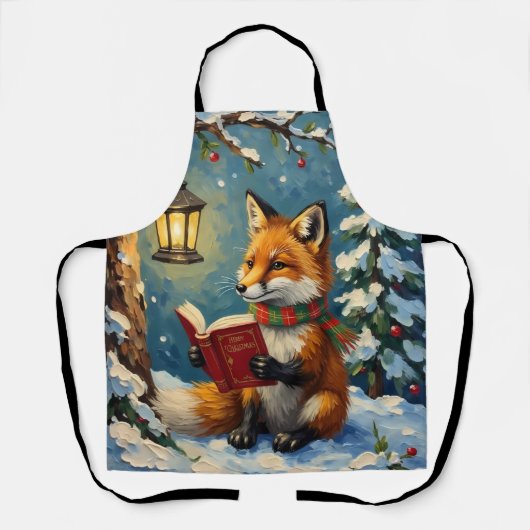 Tablier Vintage Winter Fox Reading by Lantern Light (Recto)