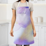 Tablier Violet Aquarelle Luxe Nom personnalisé Monogramme<br><div class="desc">Personnalisez facilement ce style glamour abstrait couleur lilas peinture et faux or spray arrière - plan avec vos détails personnalisés.</div>