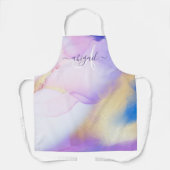 Tablier Violet Aquarelle Luxe Nom personnalisé Monogramme (Recto)