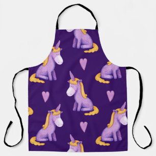 Tablier Violet Unicorns Hearts Aquarelle Motif.