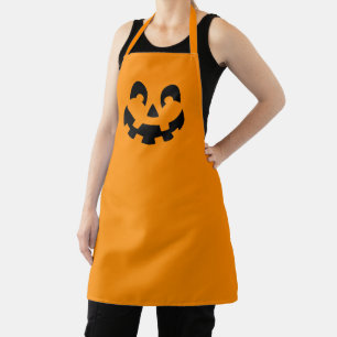 Tablier Visage Citrouille Noir Simple Sur Halloween Orange