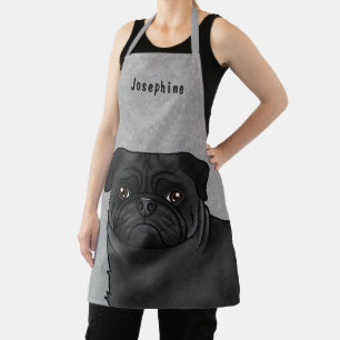 Tablier Visage de chien de dessin animé Carlin noir en gro