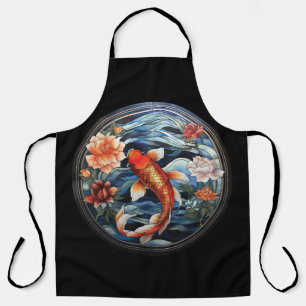 Tablier Vitrail asiatique style Koi Poisson et Camellias