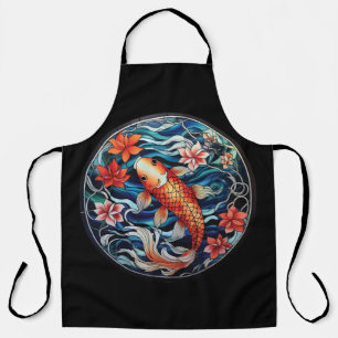 Tablier Vitrail asiatique style Koi Poisson et Camellias