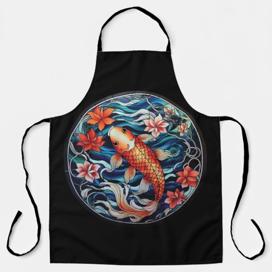 Tablier Vitrail asiatique style Koi Poisson et Camellias (Recto)