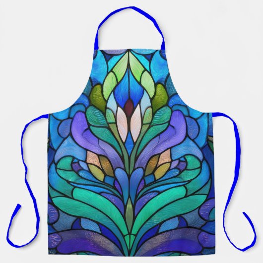 Tablier Vitraux floraux bleus (Recto)