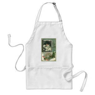 Tablier Vœux de Nouvel An vintage, Fenêtre de jeune fille