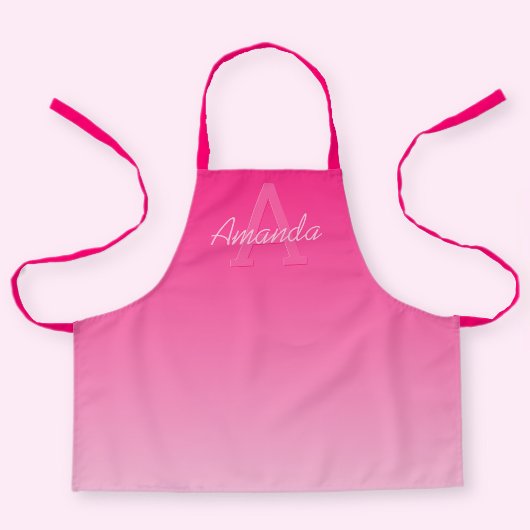 Tablier Votre nom Cute Personnalisable Pink Ombre & Monogr