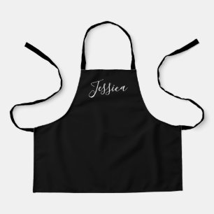Tablier Votre nom   Élégant script blanc sur noir