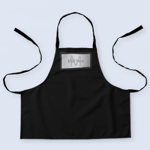 Tablier Votre nom et monogramme Gris noir et faux argent
