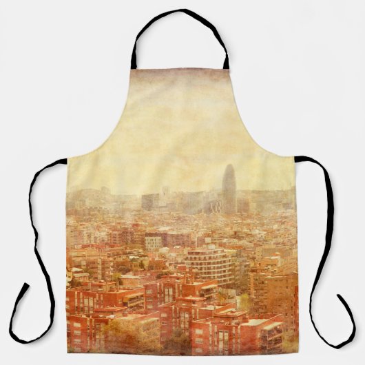 Tablier Vue de Barcelone en grunge et style rétro. barce (Recto)