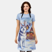 Tablier Watercolor Alaskan Malamute Reindeer Christmas (Porté)