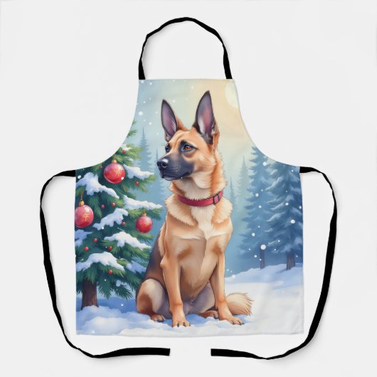 Tablier Watercolor Belgian Malinois Evergreen Christmas (Recto)