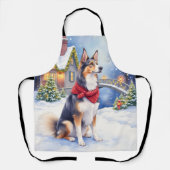 Tablier Watercolor Belgian Sheepdog Winter Christmas (Recto)