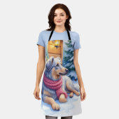 Tablier Watercolor Bergamasco Shepherd Cabin Christmas (Porté)