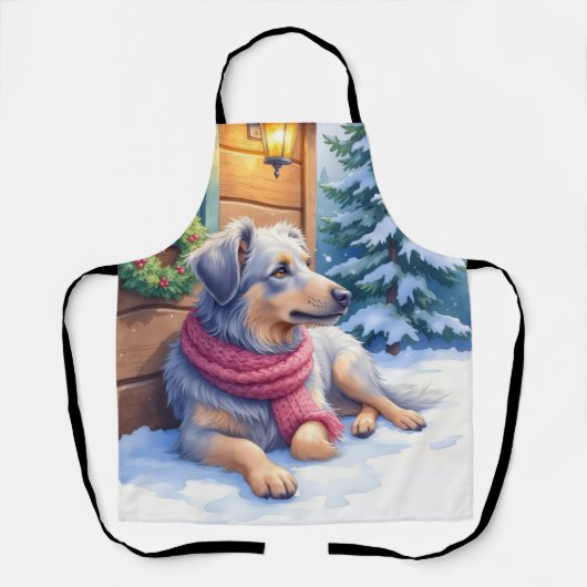 Tablier Watercolor Bergamasco Shepherd Cabin Christmas (Recto)