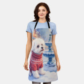 Tablier Watercolor Bichon Frise Festive Fountain Christmas (Porté)