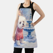 Tablier Watercolor Bichon Frise Festive Fountain Christmas (Insitu)