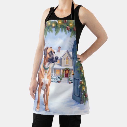 Tablier Watercolor Boerboel Farmhouse Gate Christmas (Insitu)