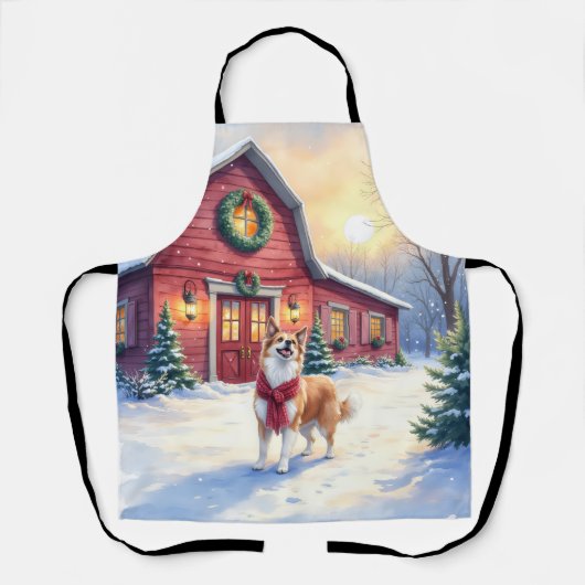 Tablier Watercolor Border Collie Country Barn Christmas (Recto)