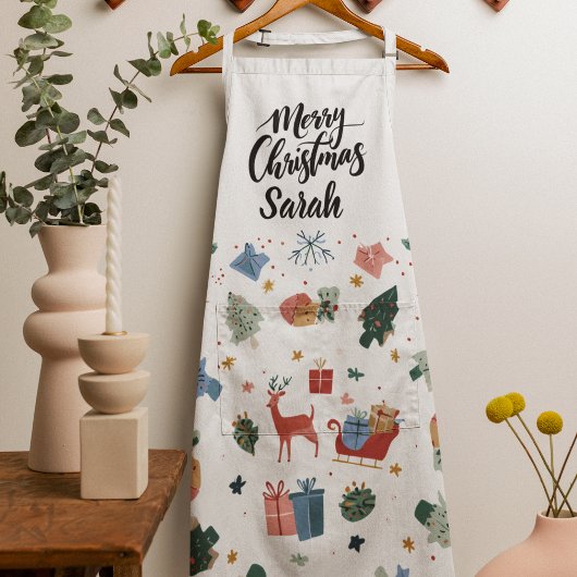 Tablier Watercolor Merry Christmas Pattern | Cooking Apron