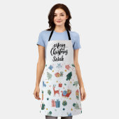 Tablier Watercolor Merry Christmas Pattern | Cooking Apron (Porté)