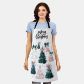 Tablier Watercolor Merry Christmas Trees | Holiday Apron (Porté)